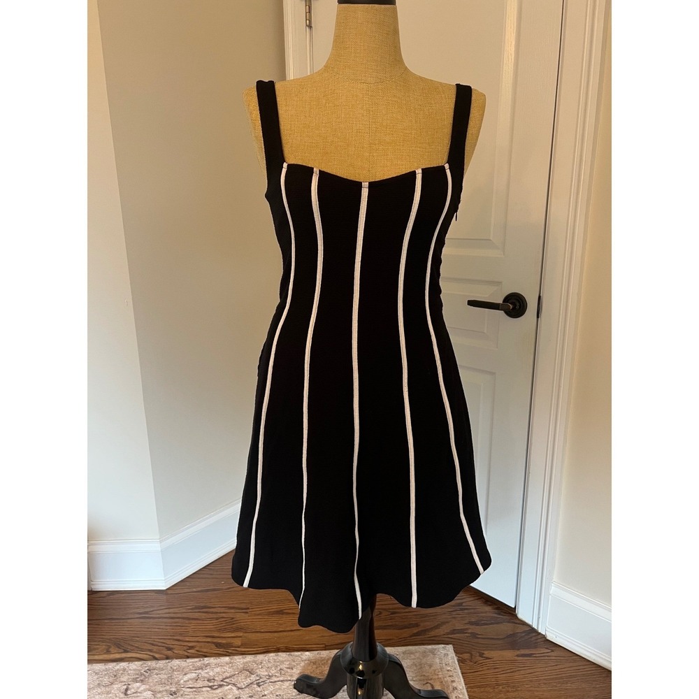 Anthropologie Maeve Little Black Dress White Piping Stretchy Pockets NWT Size 8 - Picture 4 of 16
